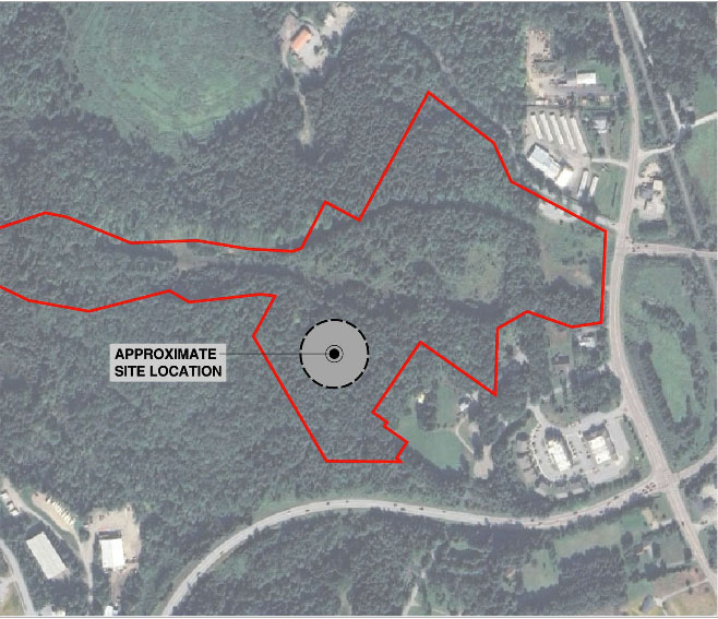 Satelite photo of Colchester Road prison location, with construction site highlighted